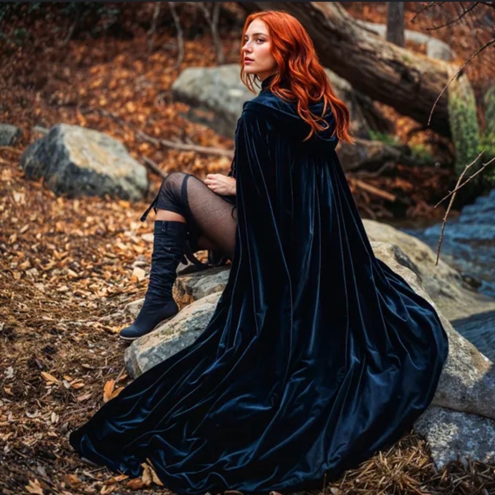 NWT Spirit Black Velvet Long Hooded Cape for Halloween/Events